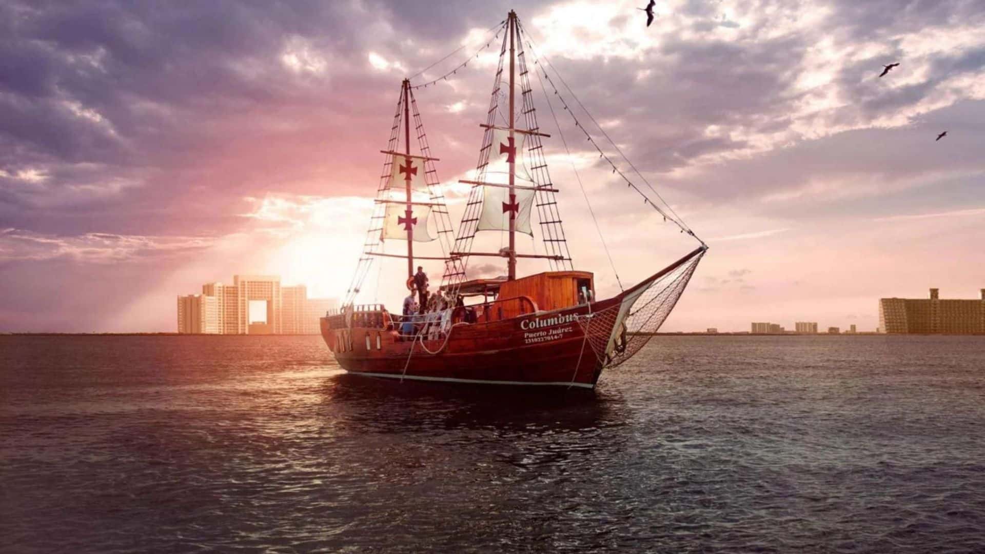 Atardecer romántico a bordo del galeón español Columbus en Cancún